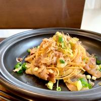 豚バラと長ネギのオイスターソース風味のパスタ！